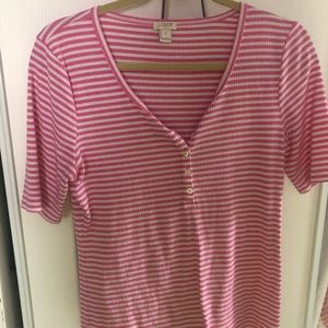 pink and white stripe short sleeve top